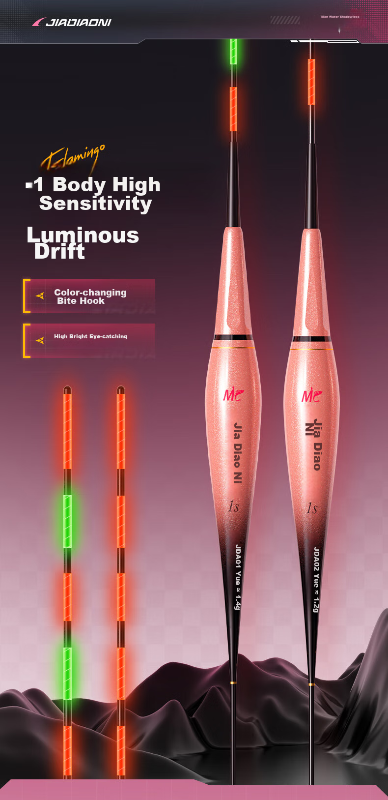 JIADIAONI Eye-Catching High-Sensitivity Luminous Float, Bright Water Entry Shadowless Electronic Float [Eating Lead 3.0g], Color-Fast 1