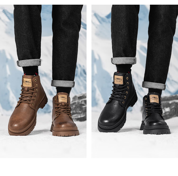 G.N.Shi Jia Men's Martin Boots for Autumn And Winter, Thick-Soled Heightening Retro Distressed Work Boots, Red-Brown, Size 41 (Sneaker Size) 17