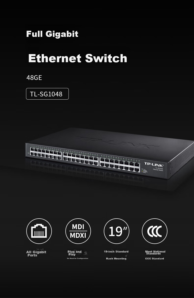 TP-LINK 48-Port Full Gigabit Unmanaged Switch, Enterprise-Grade Switch, Monitoring Network Cable Splitter, Traffic Distributor TL-SG1048 1