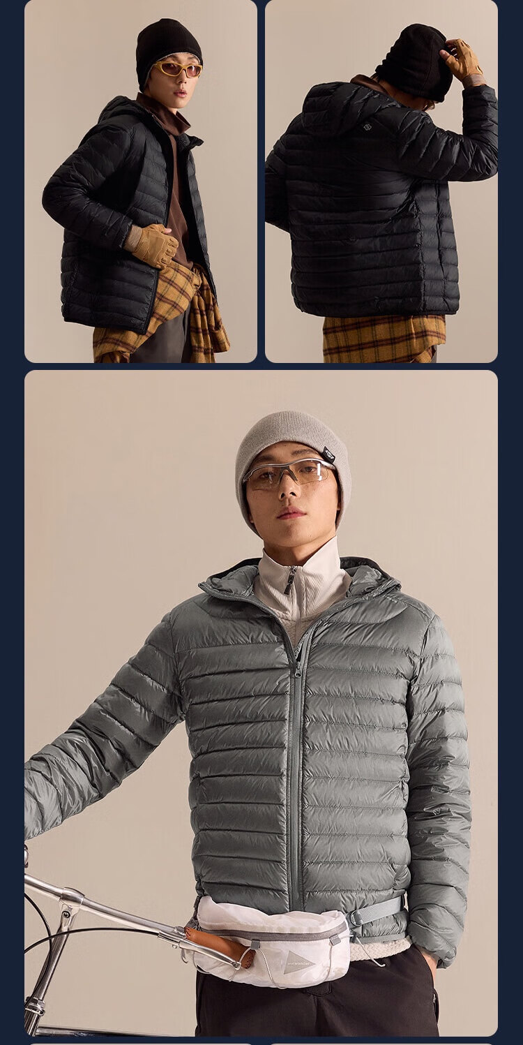 JD Original down Jacket for Men, Lightweight Stand Collar White Duck Down Men's New Clothing Gift Coat, Black, Size S 15