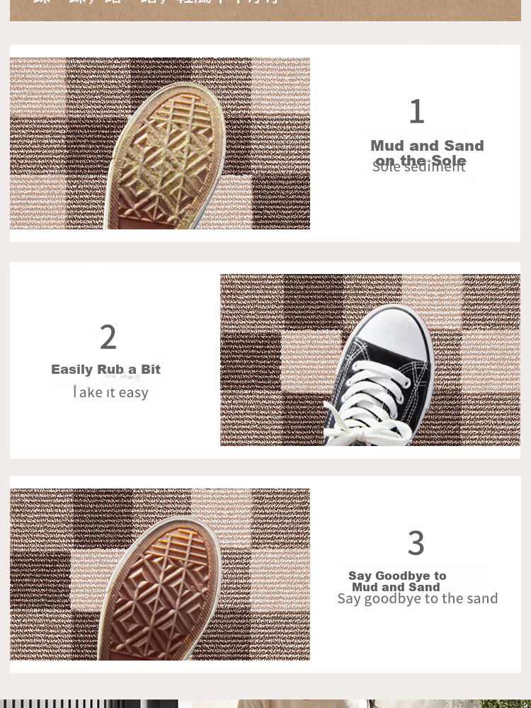 Budisi Entrance Door Mat, Doormat for Entryway, Cuttable, Dirt-Resistant, Dust-Proof, Non-Slip, Vintage Brown Foot Mat, 80*50CM 6