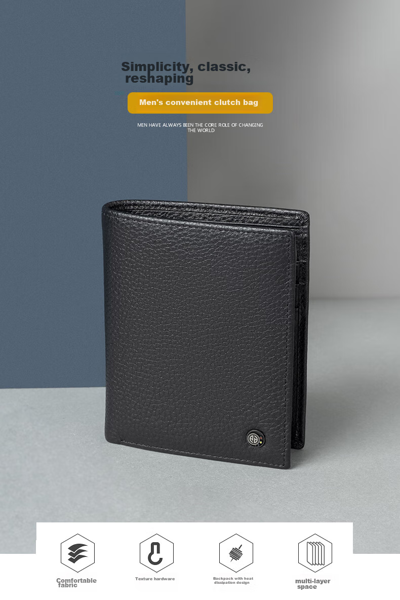 Aokang Men's Wallet, Vertical Style, Two-Fold Cowhide Billfold, Leather Purse, Multifunctional Birthday Gift for Husband 1