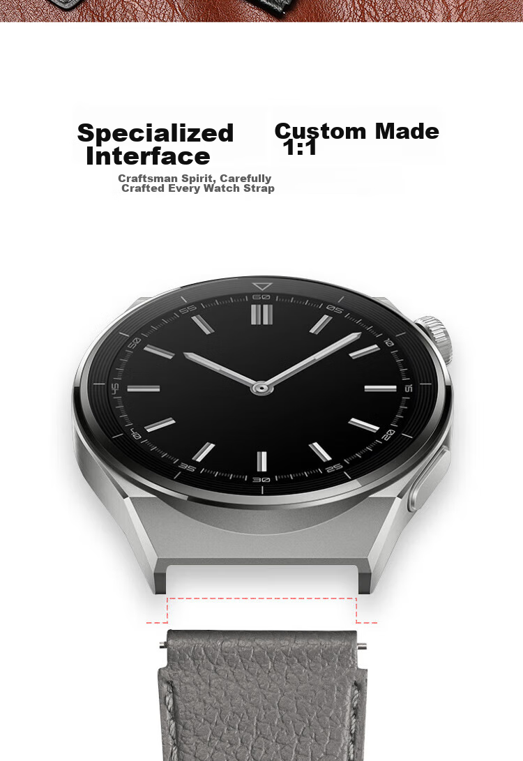 ESCASE Suitable for Huawei Watch Straps GT6/5/4/Pro/Watch5/4/3/Buds Smartwatch, Fine Litchi Pattern Genuine Leather Strap, 46/48MM, Premium Gray S02 4