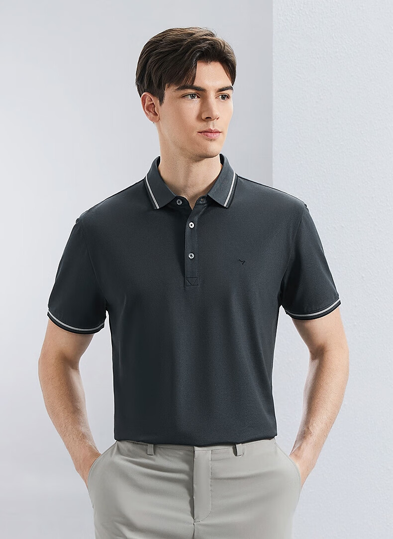 SEVEN [Silk Cotton Blend] Short-Sleeve Polo Shirt with Collar for Men, Spring And Summer Business Casual Men's Top 1