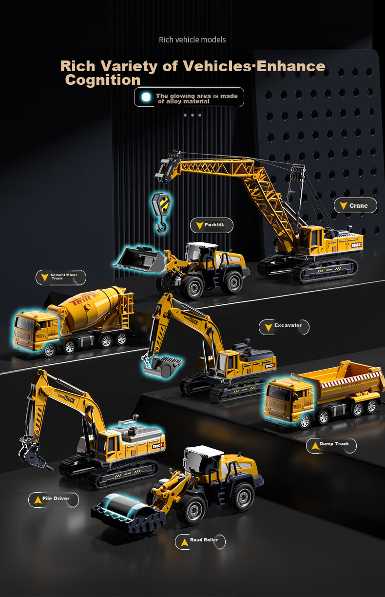 Kakabeier 7-Pack Storage Buckets Children's Toy Alloy Engineering Vehicles Excavator Crane for Boys Ages 3-6 Children's Day Gift 3