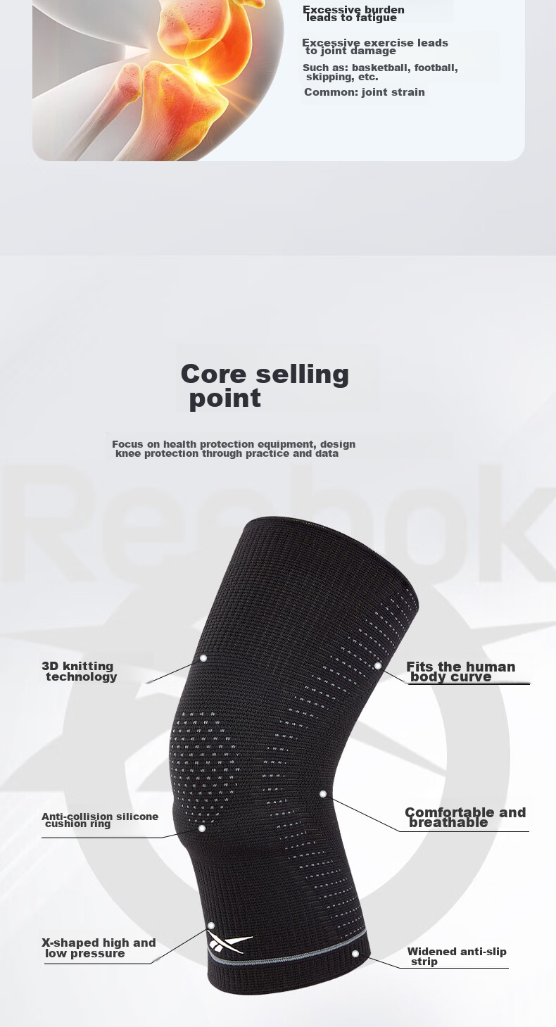 Reebok Knee Brace for Sports Running, Men's Warm Knee Support, Meniscus And Patella Protection, Basketball Badminton Hiking Knee Guard 4