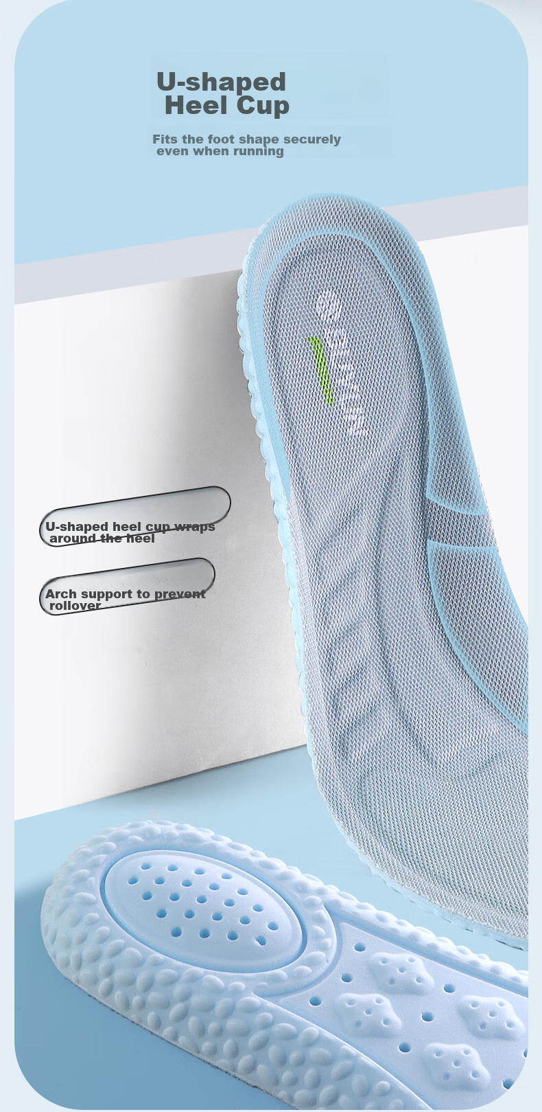 Buyun [4 Pairs] Insoles for Men, Sweat-Absorbing, Odor-Eliminating, Breathable, Soft And Elastic, Essential for Sports And Military Training, Anti-Pain Insoles, Gray And Blue 8