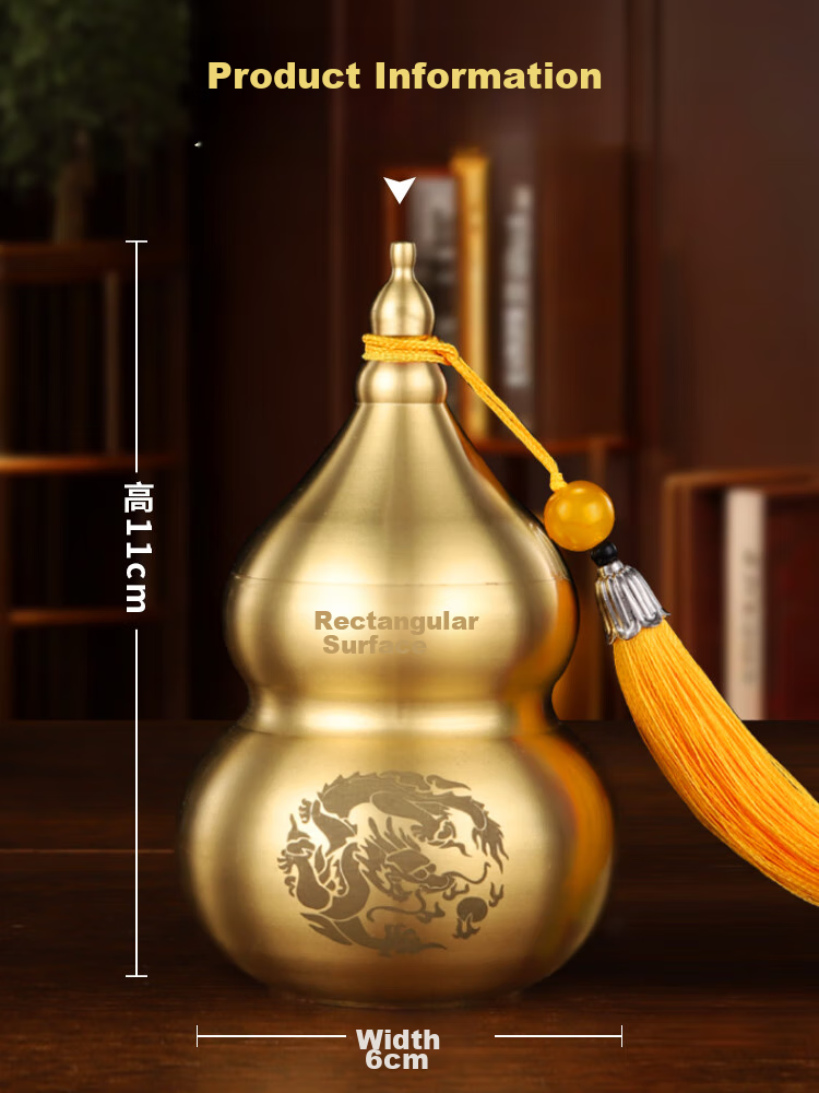 Binyue Fire Dragon Vase with Yellow Sand And Wudi Coins, Kitchen Corner North-West Fire Pot Copper Gourd Ornament 12