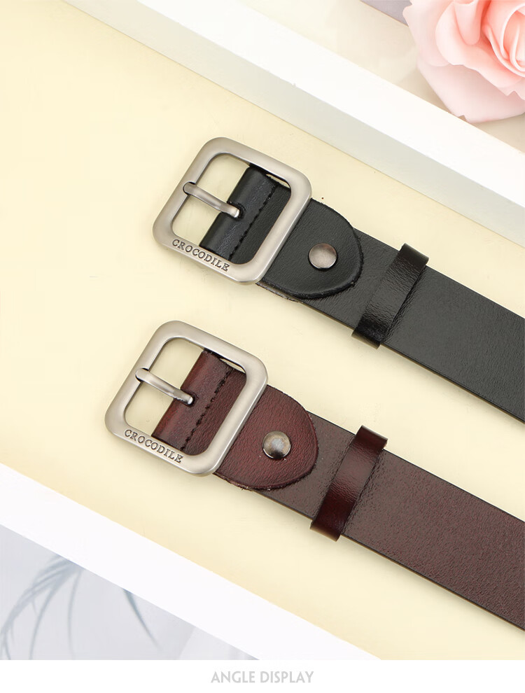 CROCODILE Women's Versatile Leather Belt, Trendy Waistband, Fashionable Vintage Pin Buckle Belt, 34MME2887, Brow 7