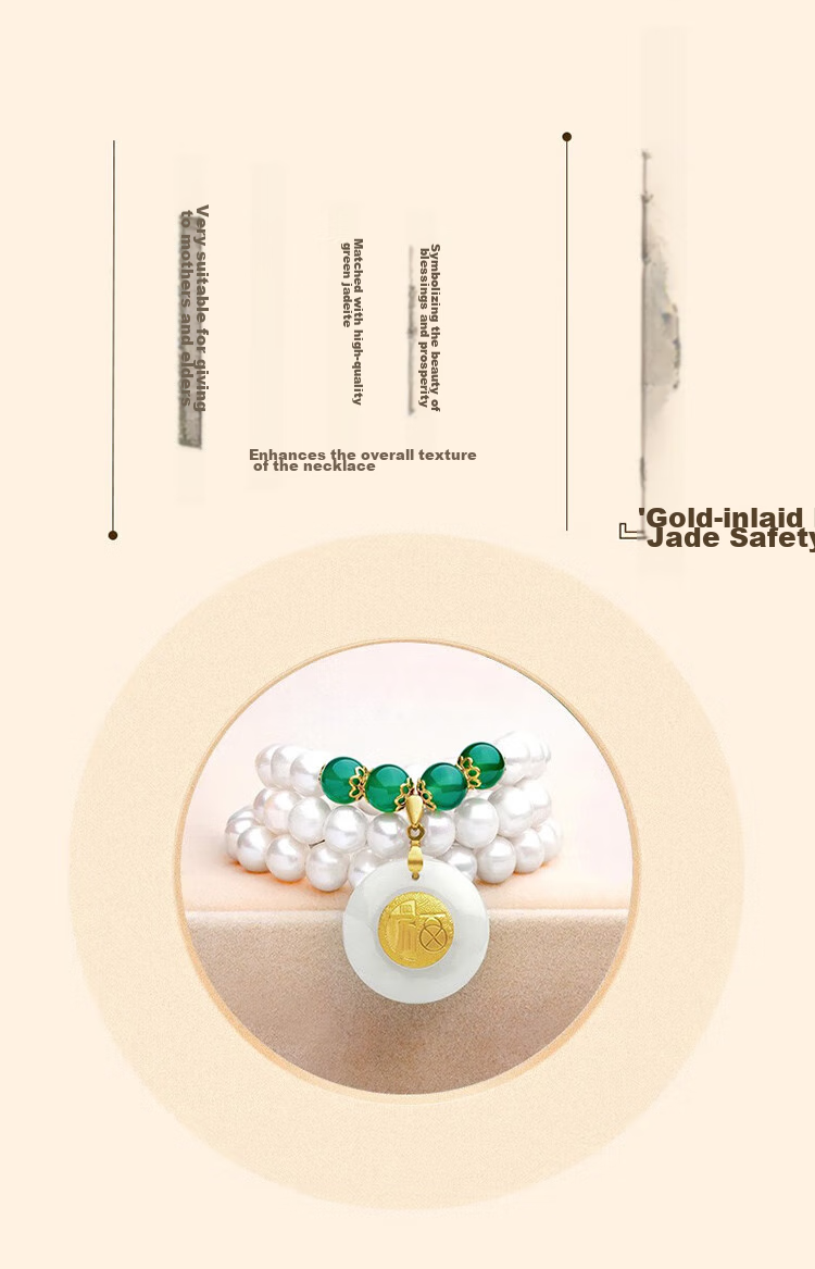 N2it Natural Freshwater Pearl Necklace for Women with Gold-Inlaid Jade Pendant Set, Birthday Gift for Ladies, Mothers And Mothers-I 3