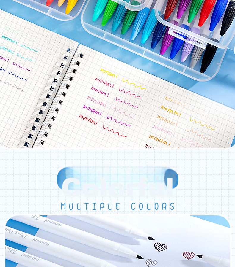Monami New P3000 Fiber Pen, Water-Based Pen, Colored Gel Pen Set, Watercolor Pen, Outlining Pen, Journaling Pen, 24 Colors in Box, 04009Z24-R Watercolor Pe 2