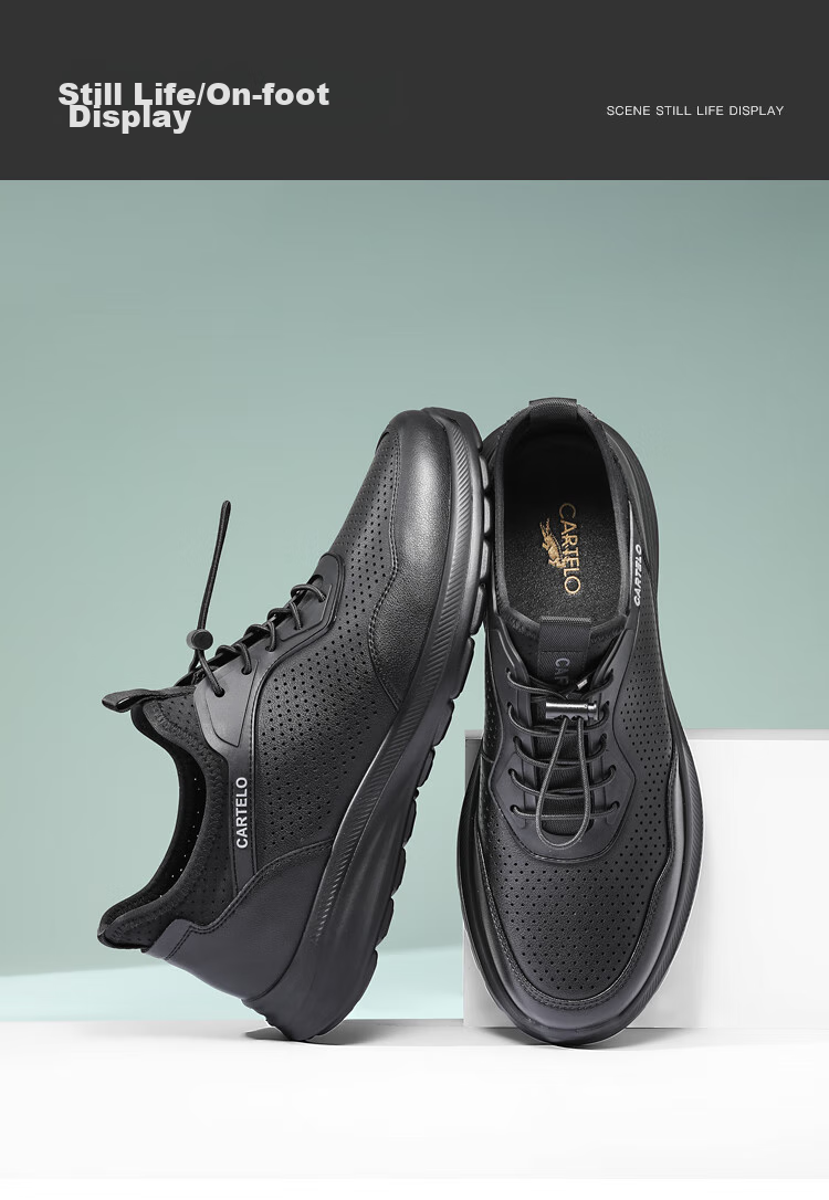 CARTELO Genuine Leather Men's Shoes, Business Casual Sports New Style for Autumn And Winter, Soft Thick-Soled Versatile Commuter Work High-End Black 9