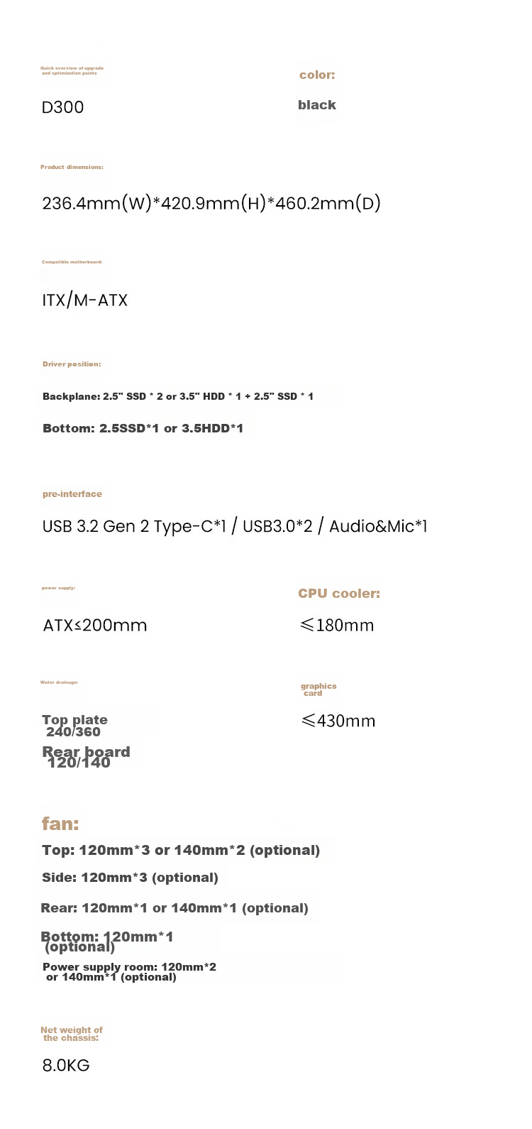 JONSBO D400 Black ATX Panoramic Case (Without Pillar Curved Glass, Dual 360mm Radiator Support, ATX PSU, 10 Fan Positions, Type-C Gen2 10Gbps+) 16