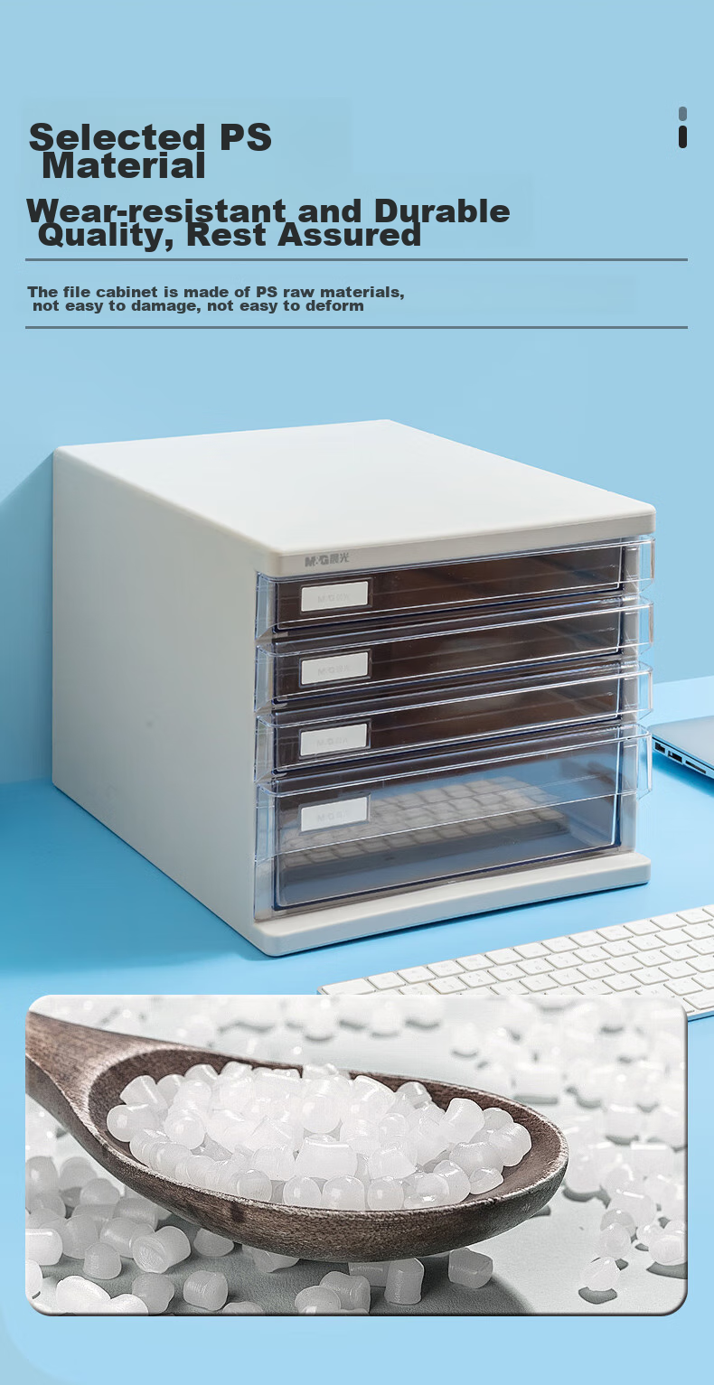 M&G Stationery, 4-Tier Desktop File Cabinet, Drawer-Style Handle A4 Document Storage Cabinet with Index Labels, Office Supplies, Gray Single Pack ADM95295 7