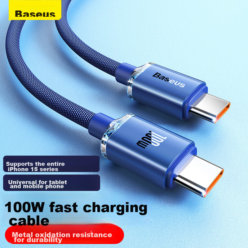 BASEUS Apple 18 Charging Cable, Dual Type-C Data Cable, PD100W, Suitable for IPhone 17/16/15, Xiaomi, Huawei, Honor Phones, Mac Computers, IPad, 2 Meters, Blue
