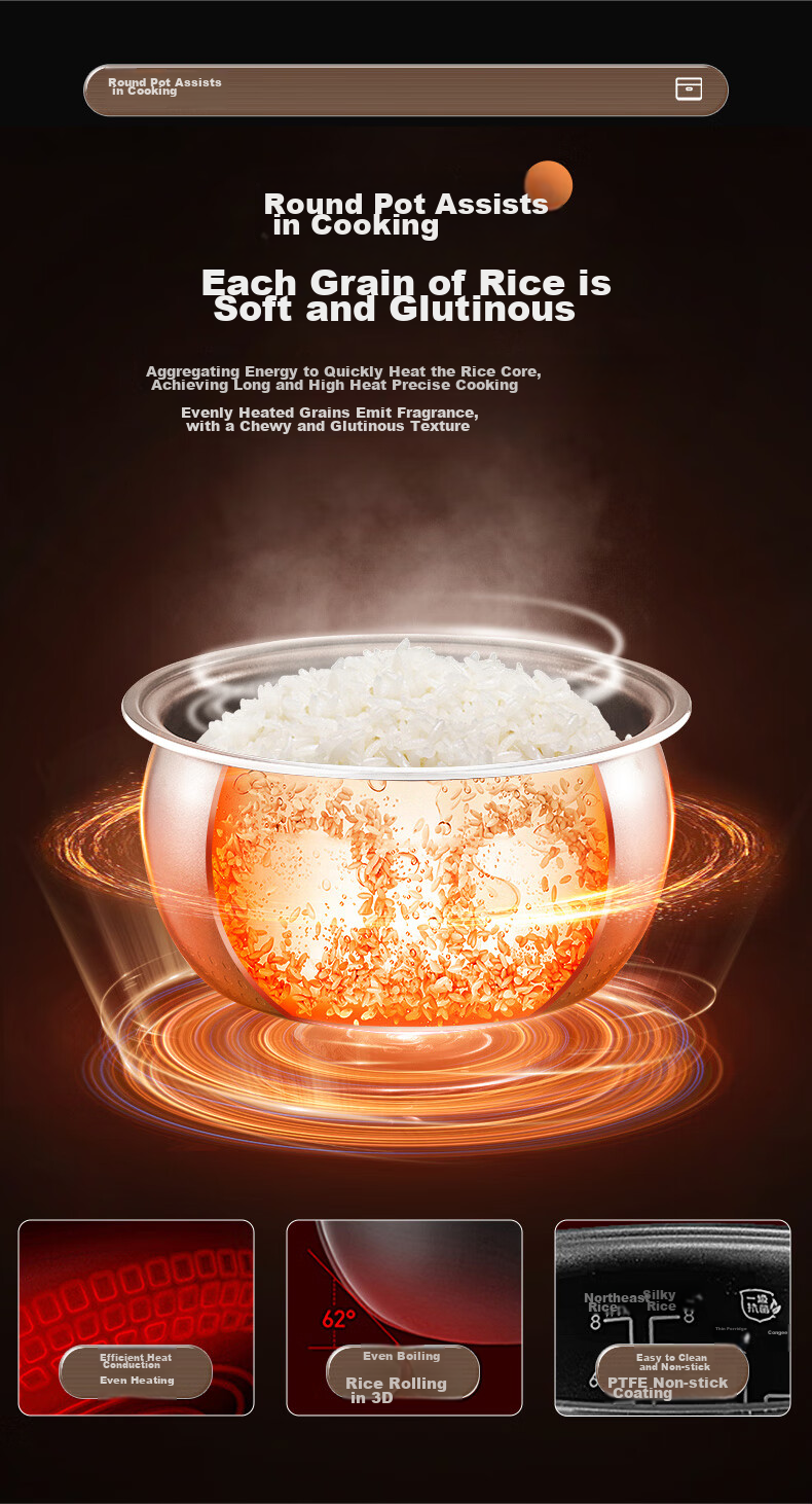 Midea Rice Cooker, 4L Silver Diamond Inner Pot, 11 Large Menu Options, Smart Multi-Function Electric Rice Cooker for Home Use, High Power Rice Pot MB-RE473 (For 3-4 People) 7