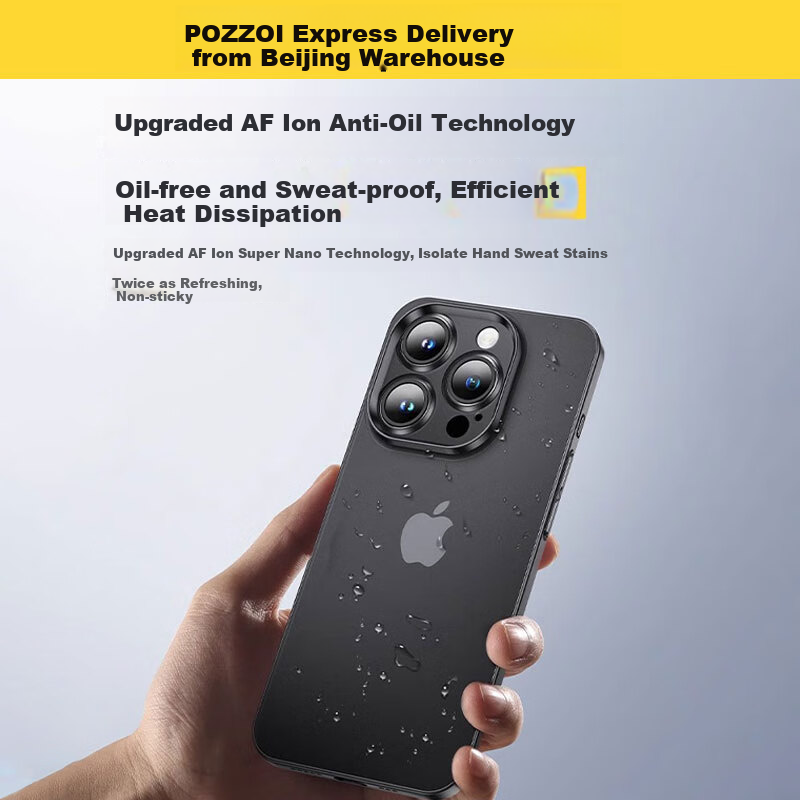 POZZO Чехол для iPhone 14 Pro Max, ультратонкий, прозрачный, матовый, противоударный, с полной защитой камеры, черный