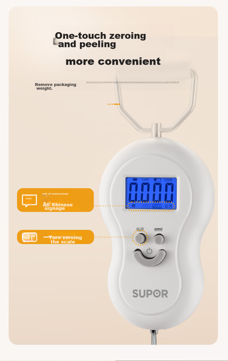 SUPOR Electronic Kitchen Scale, Gram Scale, Food And Luggage Express Handheld Scale, Portable White KGF50CJ10 8