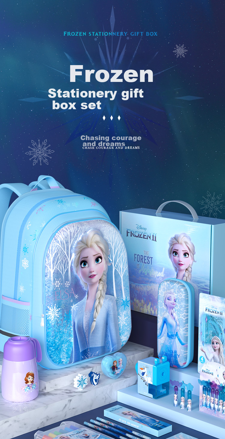 Disney Stationery Set, Elementary School Student Backpack Stationery Gift Box, Girls' Birthday Gift Learning Supplies Large Gift Pack for Ages 12-15 Children's Day Gift, Froze 3