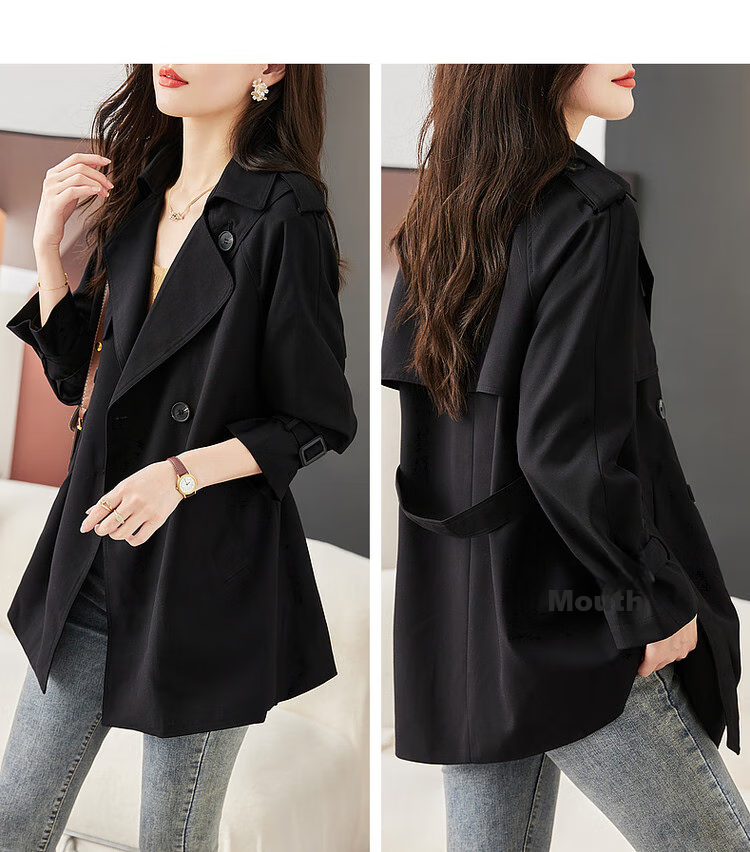 Dme Double-Breasted Trench Coat, Spring And Autumn Suit Collar H-Type Double-Breasted Long-Sleeve Trench Coat for Women, Mid-Length Style, Deep Khaki, S 15