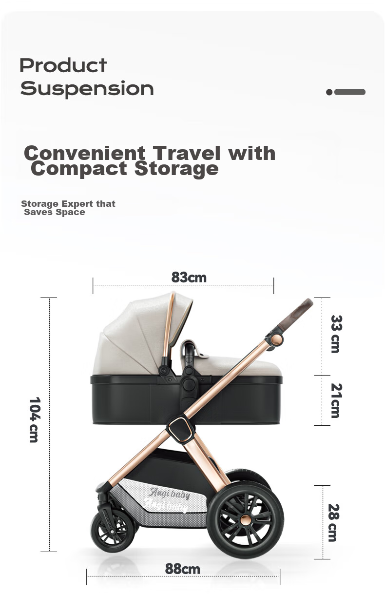 ANGI BABY Stroller with High View, Reversible Seats, Reclining Positions, Shock Absorption, Foldable, Suitable for Newborns to 3 Years Old 31