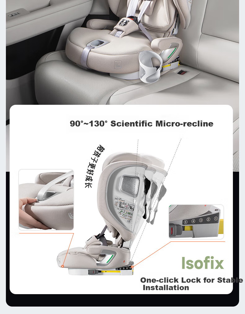 Babachaorenpapahero Child Safety Seat for Ages 1-12, Foldable Height-Increasing Pad, Portable Car Seat, New National Standard 12