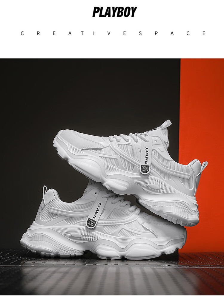 PLAYBOY Dad Shoes for Men, 2026 Autumn And Winter Footwear, Casual Shoes for Men, Thick-Soled Height-Increasing Mesh Trendy Sneakers, Beige, Size 41 10