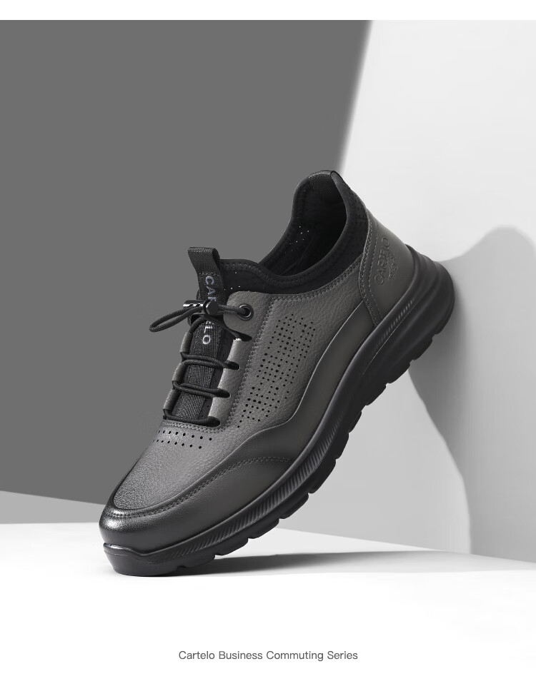 CARTELO Genuine Leather Men's Shoes, Business Casual Sports New Style, Autumn And Winter Soft Thick Sole Versatile Commuter Dad Shoes, Black Slip-O 15