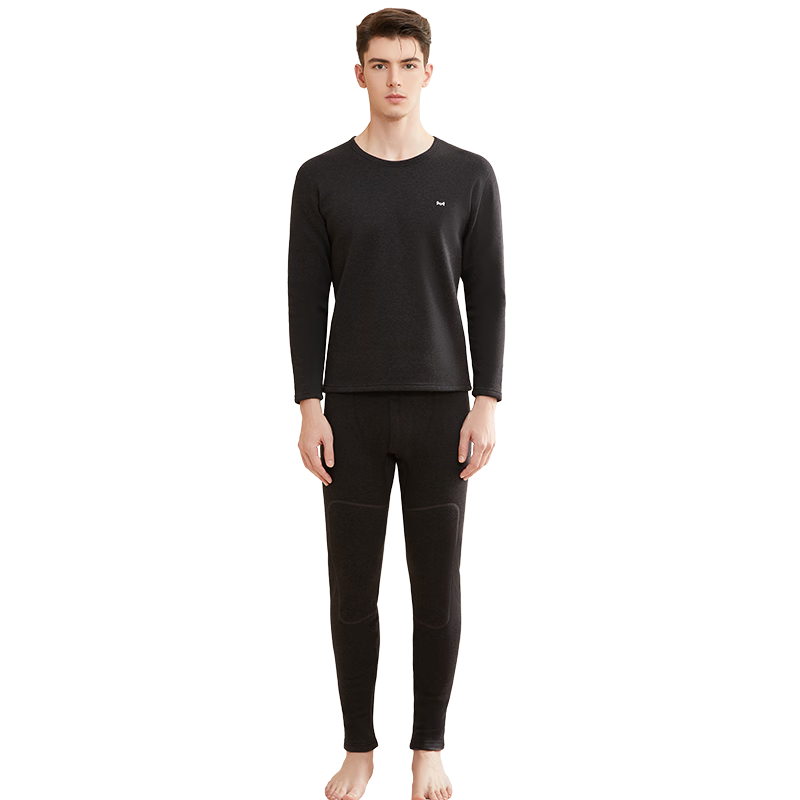 MiiOW [Thick Cashmere] Men's Thermal Underwear Set with Fleece-Lined Knee Protection, Autumn Cotton Top And Pants, Cold-Resistant for Fall And Winter Seasons