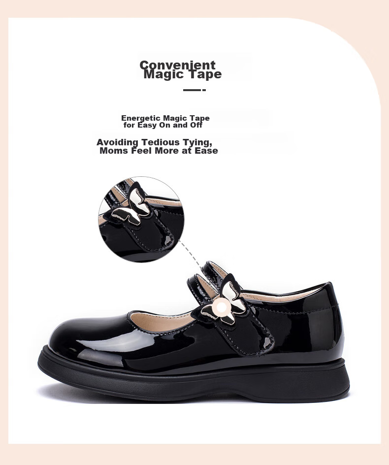 Follow Me Girls' Leather Shoes, Children's Princess Shoes, Versatile School Performance Shoes, Square-Toe Flats, Beige, Size 33 10