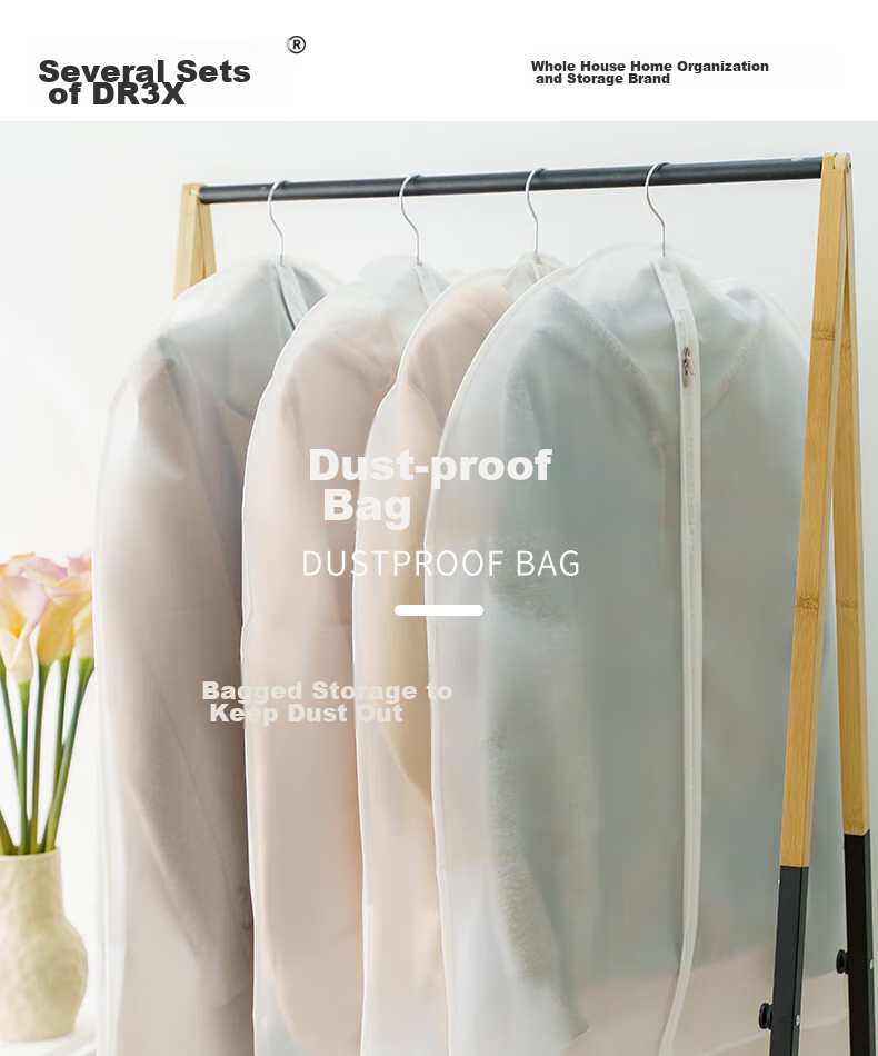 Jicang Dust Cover Hanging Bag, Household Transparent PEVA Garment Storage Bag, Closet Zipper-Style, 3-Pack, 60cm, for Clothes, Coats, And Suits 1