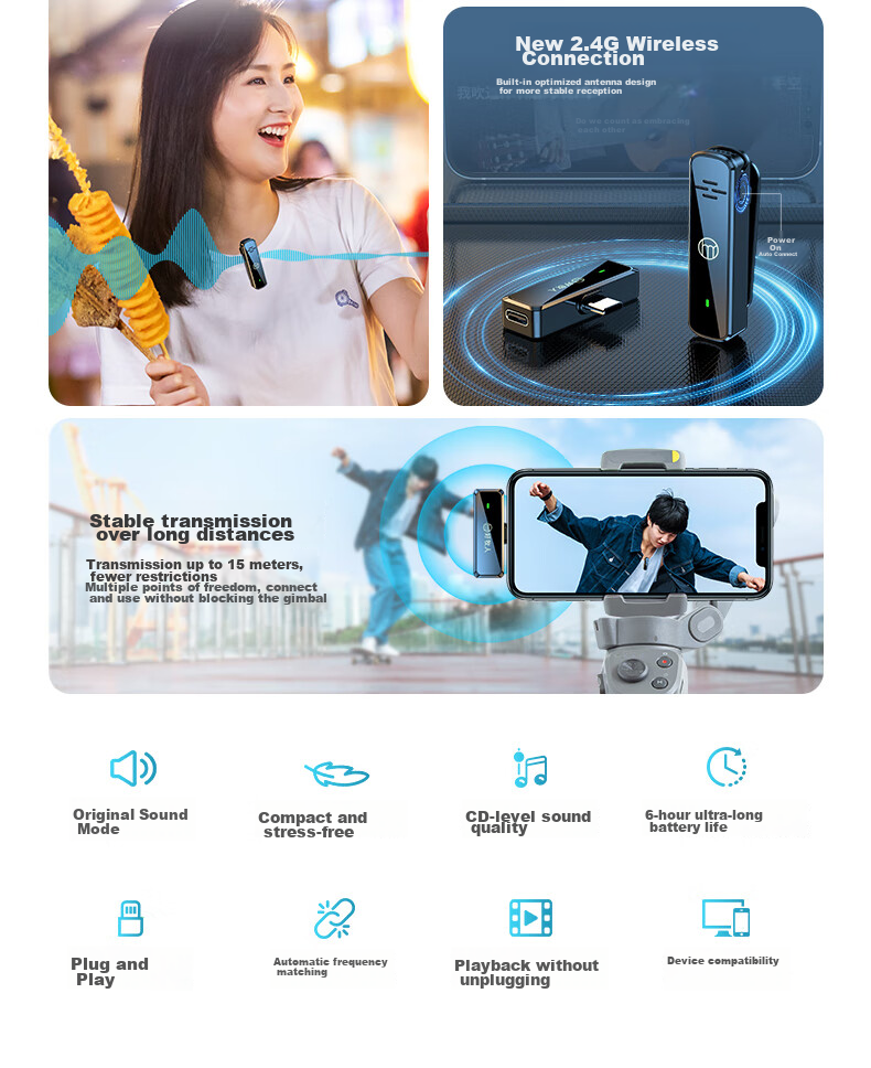Haomuren V1 Wireless Lavalier Microphone, Small Bee Audio Pickup, Outdoor Professional Noise Reduction, for Interviews And Video Recording, TikTok Live Streamer Recording, Live Streaming Equipment, Mobile Phone Microphone, One-To 5