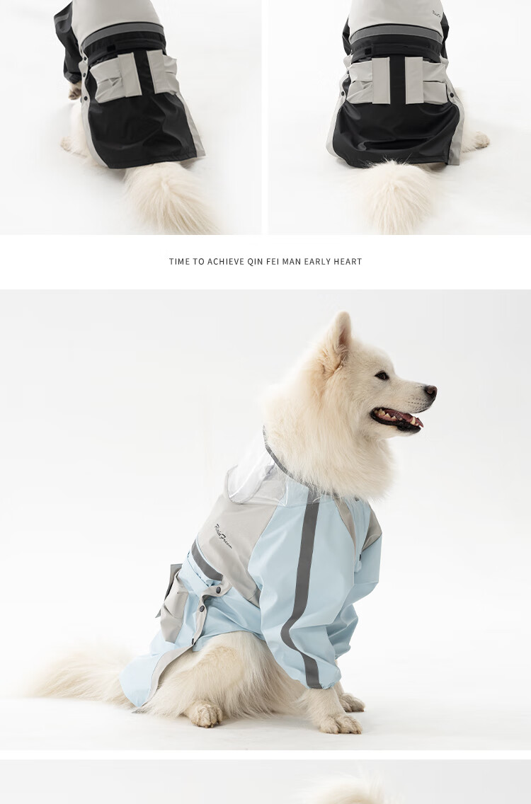 Qinfiman Dog Raincoat Large Dog Waterproof Hooded Rain Jacket for Golden Retriever Samoyed Alaskan Frost Blue 4XL 12