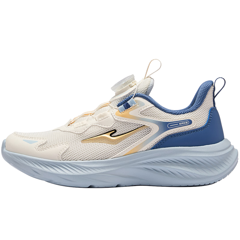 ERKE Kids Unisex Sports Shoes Children's Knob Buckle Mesh Running Shoes Microcrystalline White/Smoke Blue Size 28