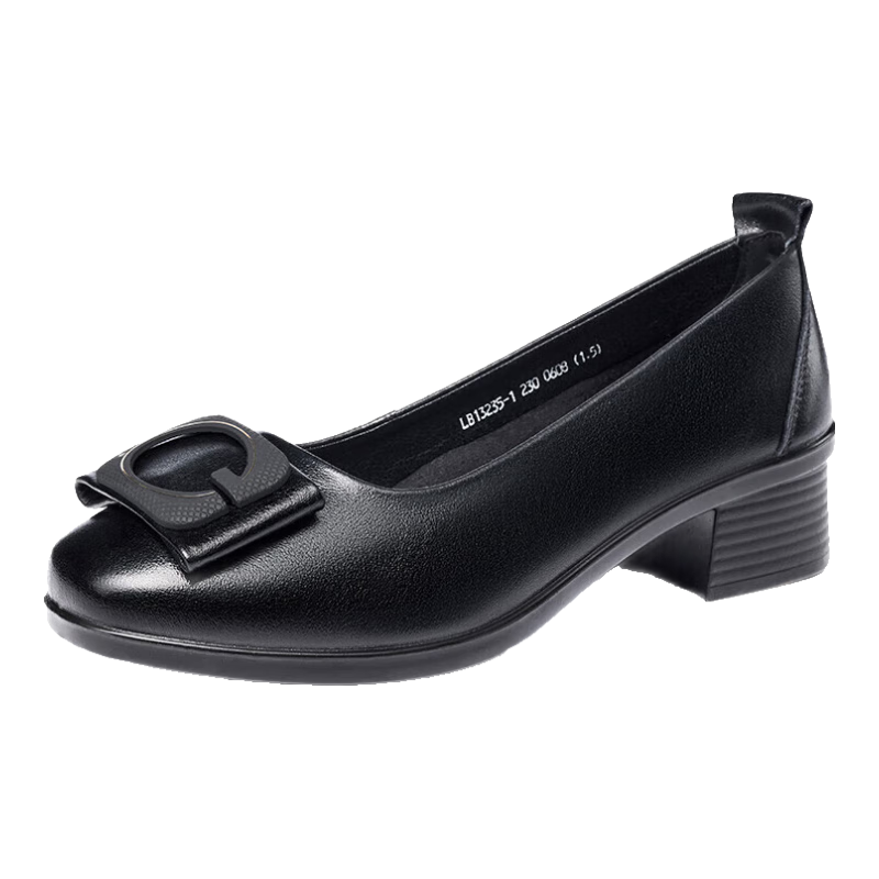 LAORENTOU Women's Single Shoes, Fashionable Professional Chunky Heel, Shallow Mouth Buckle Decoration, Mid-Heel Commuter Work Shoes, LB13235, Black, Size 40