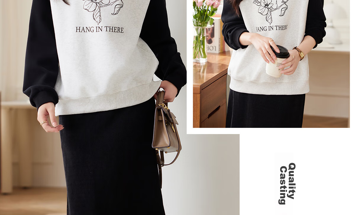 PinCai Relaxed Fit Sweatshirt Elegant Floral Print Crew Neck Colorblock Raglan Sleeve Versatile Jacket P143W1007 29