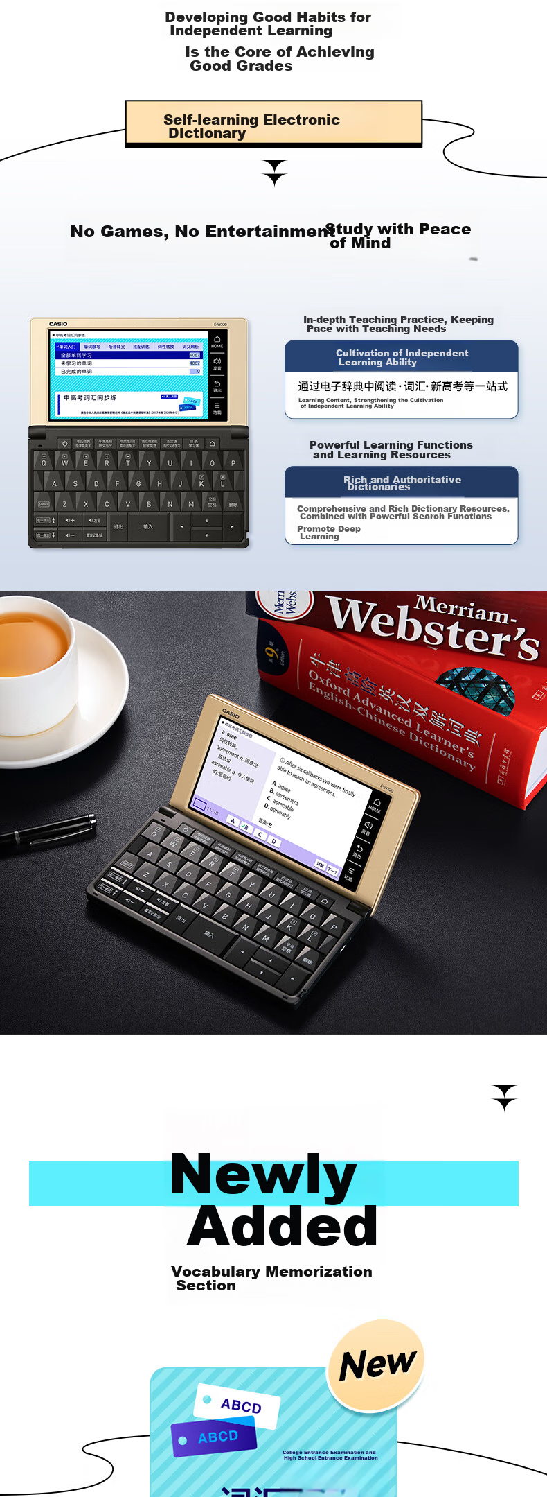 CASIO Electronic Dictionary E-S200WE 2024 New Textbook English-Chinese Oxford English Electronic Dictionary for College Students, Vocabulary Expansion And Word Learning Machine for Middle And High School Exams, Snow Porcelain White 2