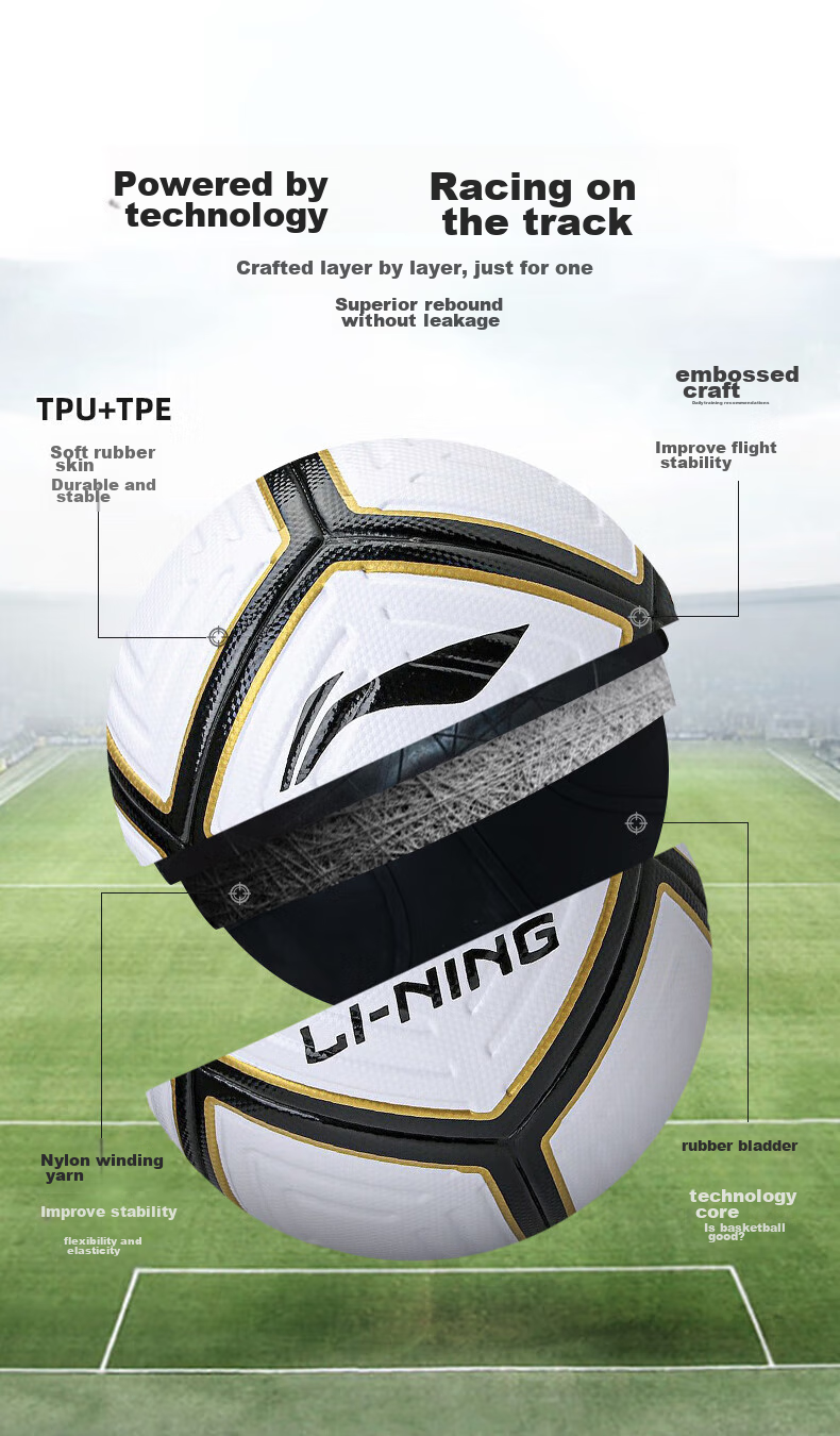 Li-Ning Soccer Ball Size 4 for Children, Adults, Middle School Entrance Exam Standard, High Bounce, Competition Training, Youth, Elementary School Students, Preschoolers, Four-Ball Size 2