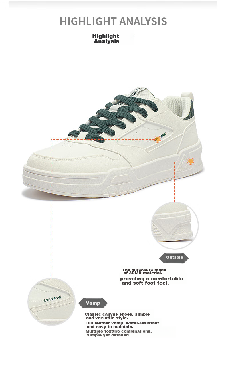 361° Men's Sports Shoes Spring Summer New Retro Leather Basic White Casual Sneakers 672616618-2 47
