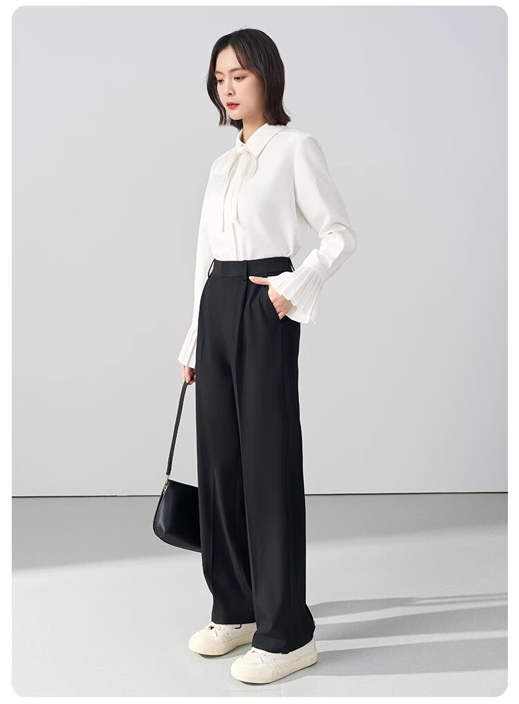Bodexiaojie Women's Formal Suit Pants, Straight-Leg Trousers for Petite Figures, Professional Interview Attire, Black Dress Pants, Size S 10