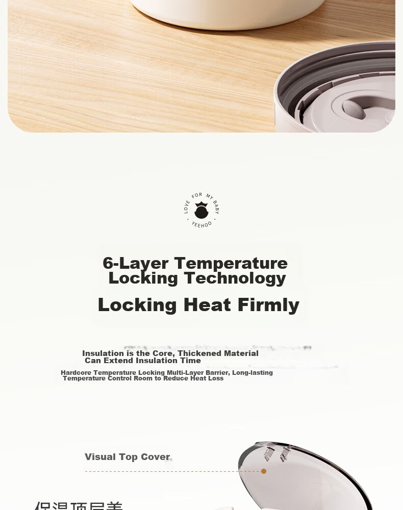 YEEHOO Insulated Food Container for Pregnant Women And New Mothers, Soup Warmer, Baby Food Container, Three-Layer Insulated Drink Box, 316 Stainless Steel Takeaway Thermos 12