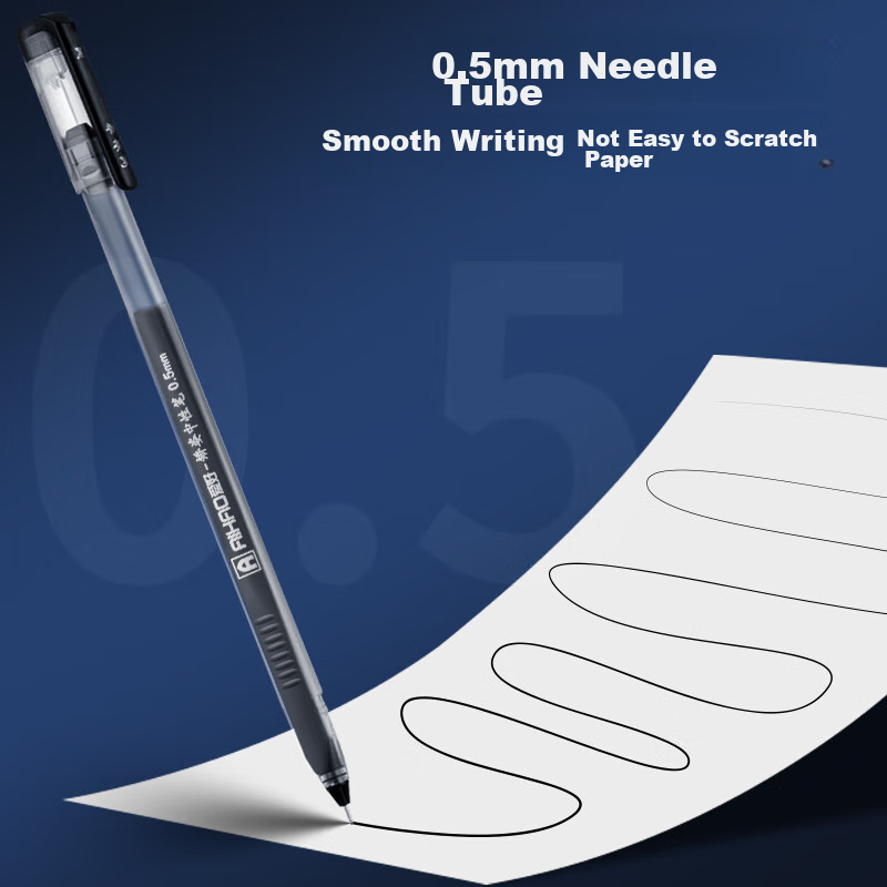 AIHAO Full Needle Tube Signature Pen, 0.5mm Triangular Barrel, Large Capacity Black Carbon Ink Pen, Student Super Writing Water-Based Pen, 60 Pieces, 47930 3