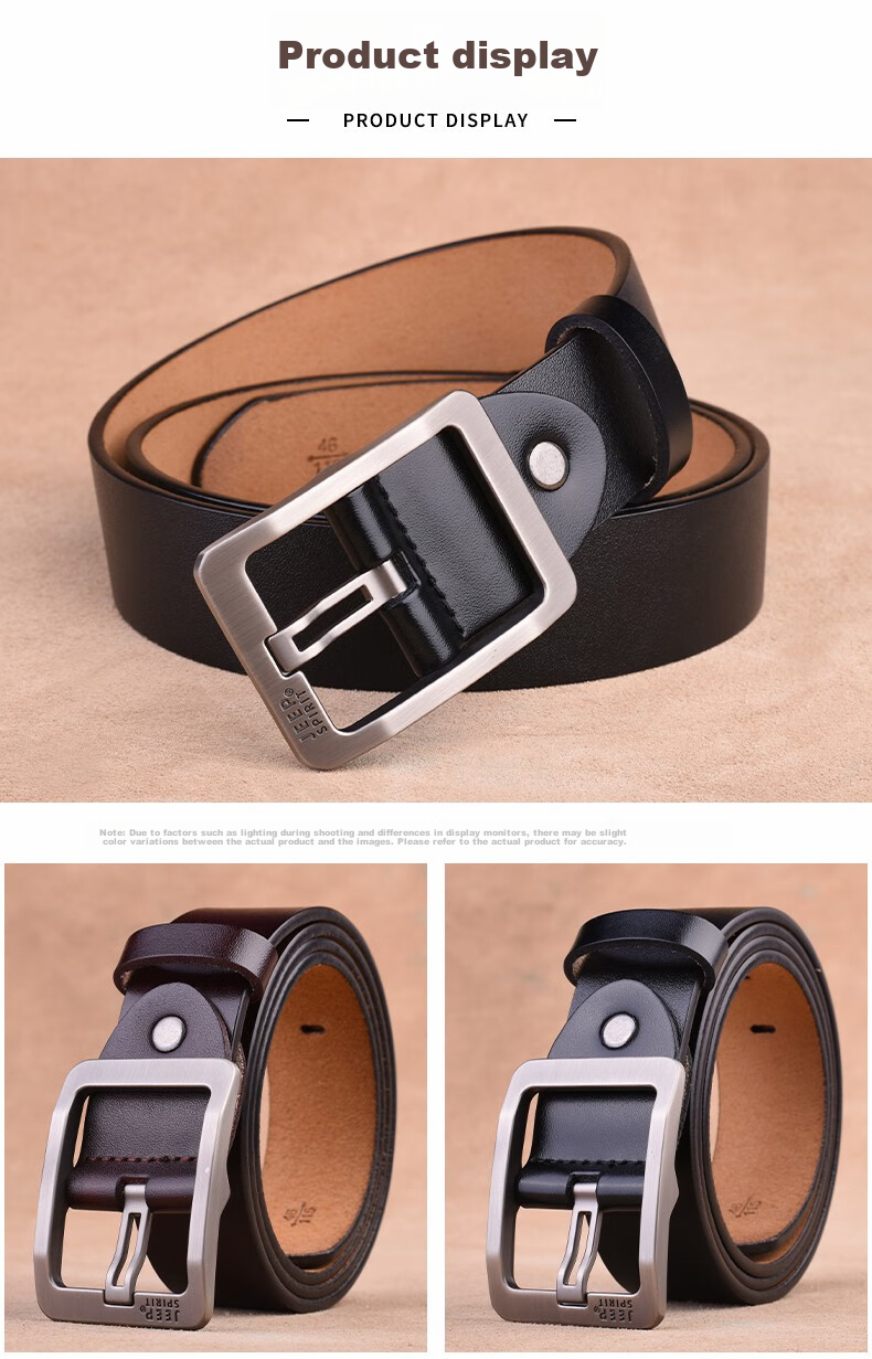 JEEP SPIRIT Men's Leather Belt, Business Casual Pin Buckle Waistband, Gift for Young And Middle-Aged Men, Husband Or Father's Day Present 7