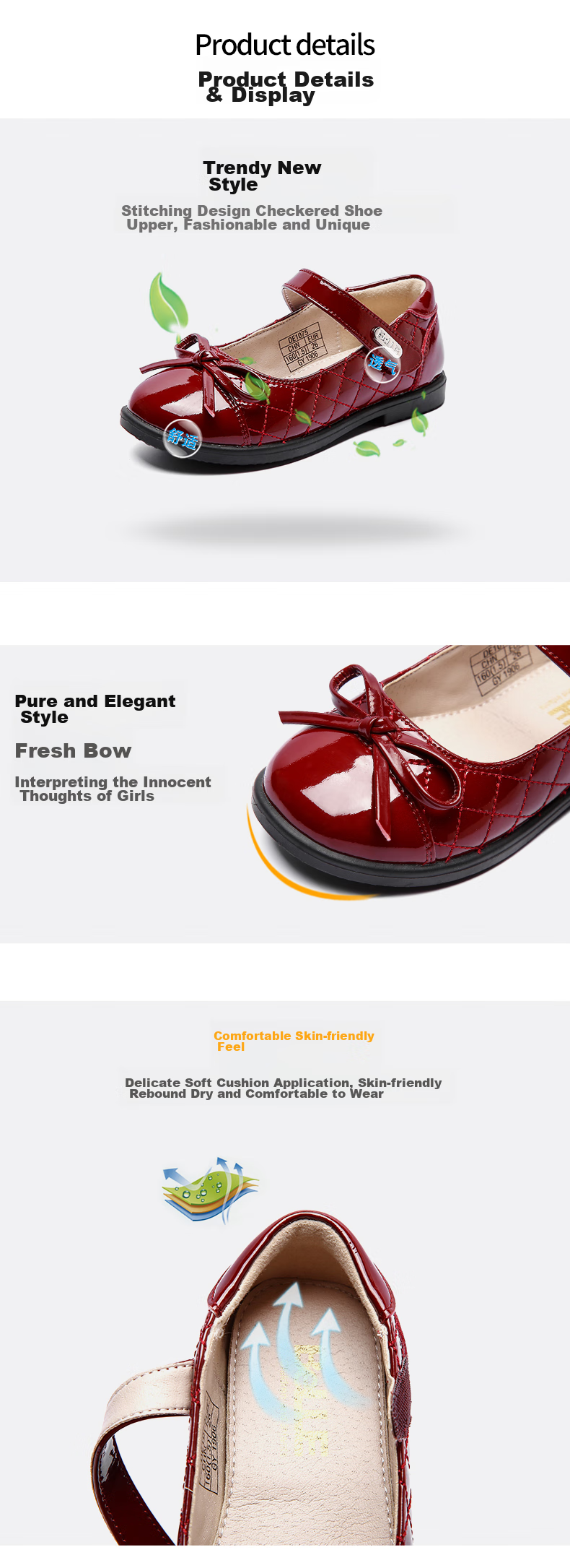 Belle Children's Shoes, Girls' Black Leather Shoes, Spring And Autumn Soft-Soled Children's Shoes, Student Shoes for Older Children, Performance Shoes, Flats, Black, Size 28 10
