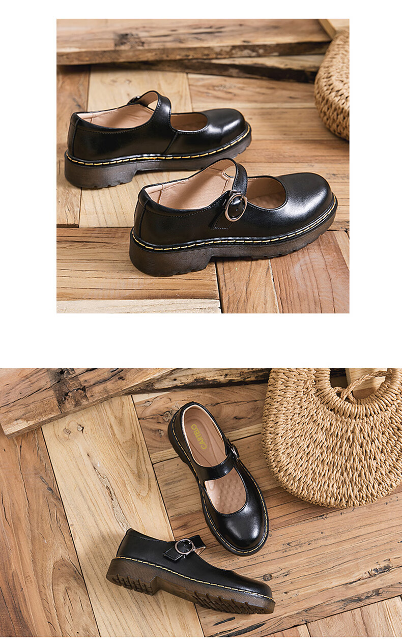 CARTELO Women's Leather Shoes, Mary Jane Shoes, Student Performance Shoes, KDLYJ-WF162, Black Patent Leather, Size 37 15