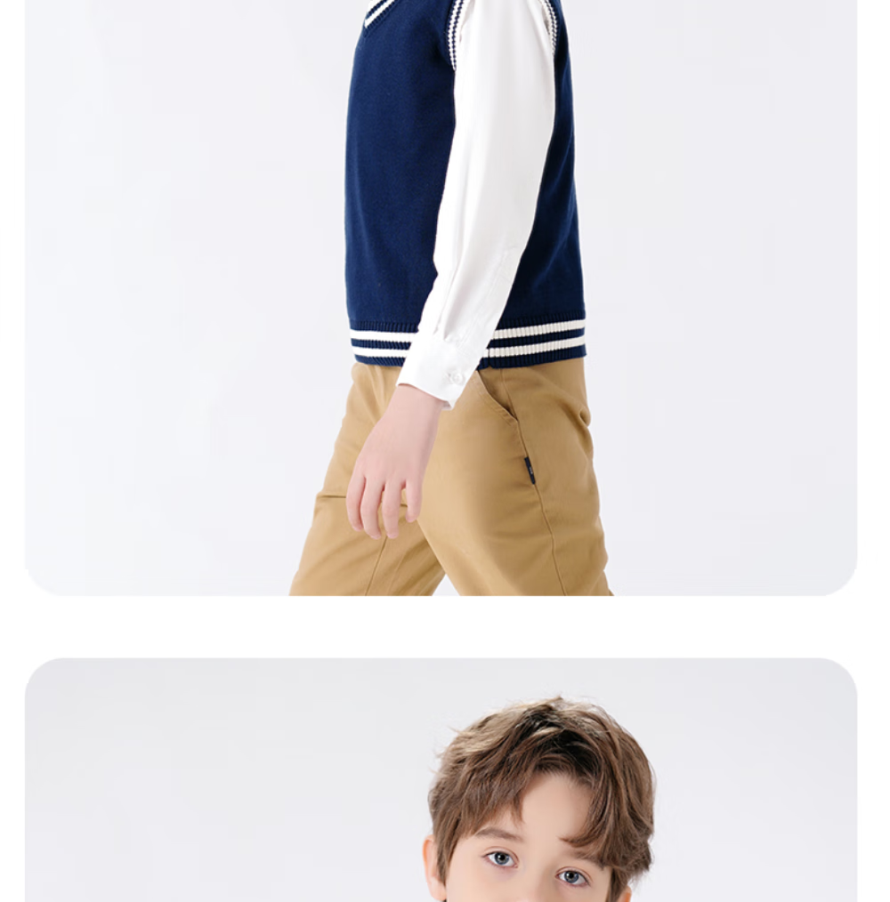 Luomeng Children's School Uniform Spring And Autumn Boys Girls Knitted Vest Set, Navy Blue White Trim Knitted Waistcoat, Size 150 19