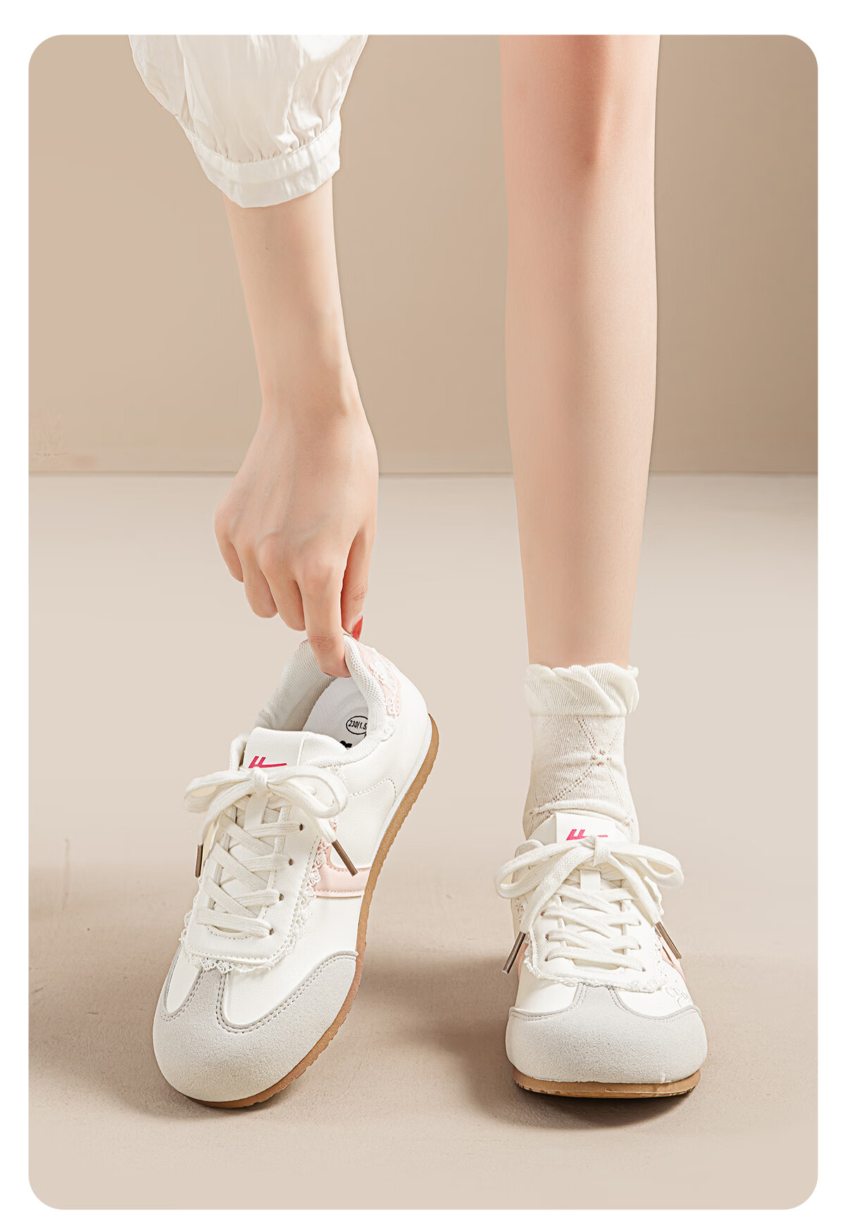 Warrior Embroidered KT Cat Training Shoes Women's New Student Versatile Chic Casual White Shoes Light Gray Pink Size 37 8
