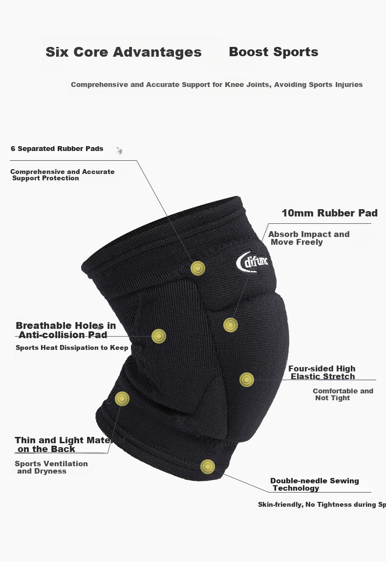 D&M Professional Volleyball Knee Pad, 6-Segment Padded Protective Guard, Anti-Collision and Anti-Fall, Goalkeeper, Black, Single Piece 4