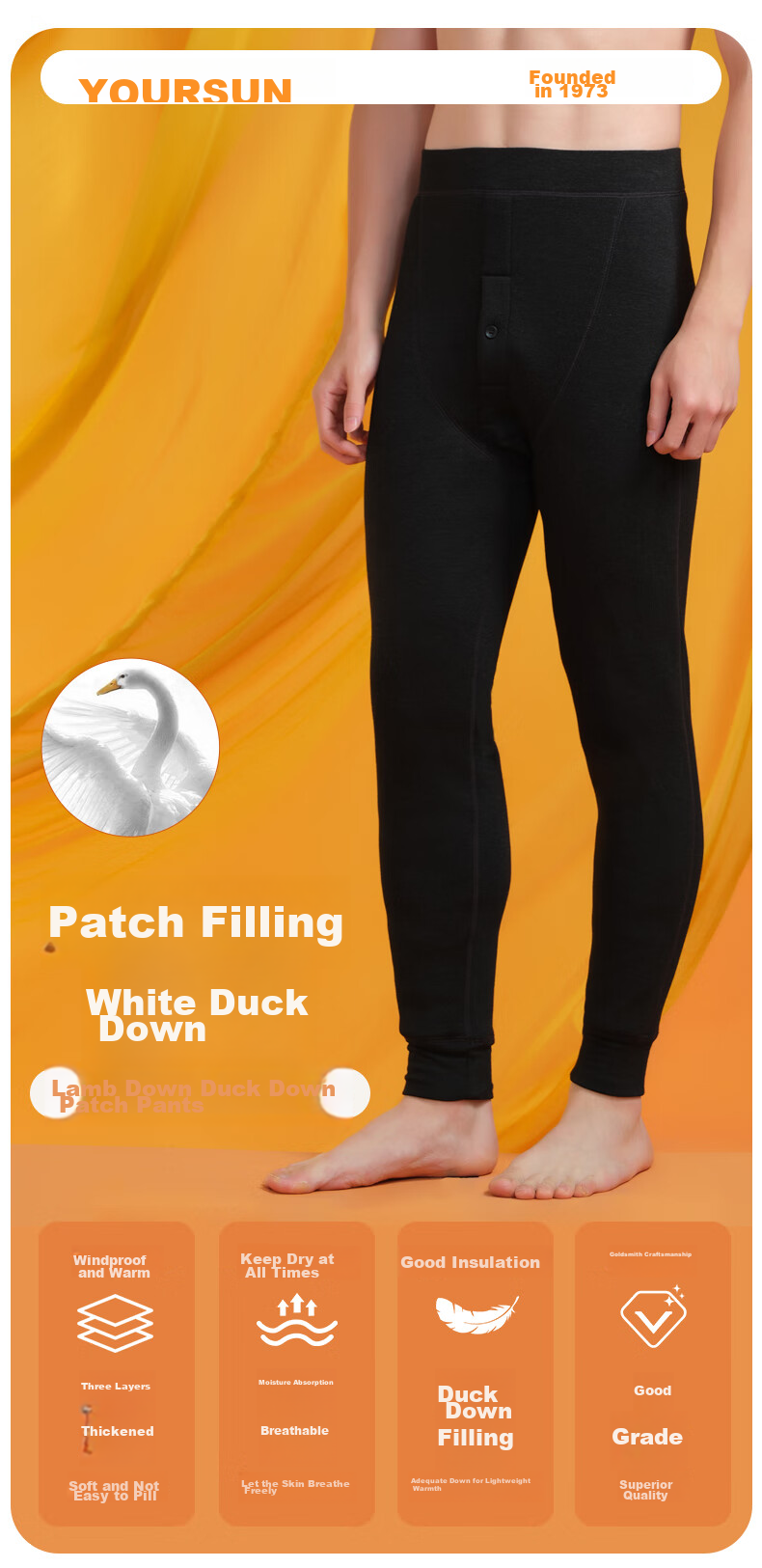 Yiershuang [Duck Down And Lamb Wool 3-Layer Thickened] Thermal Underwear for Men, Fleece-Lined Cotton Autumn Pants 1