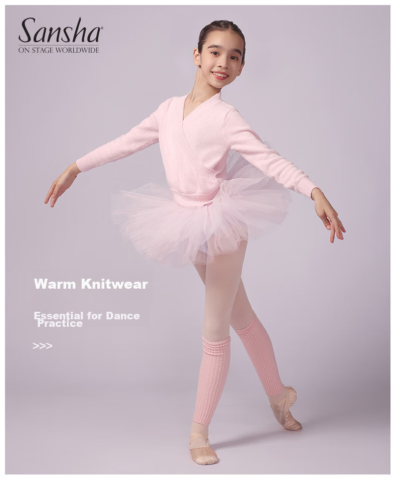 Sansha Children's Dance Warm-Up Top for Girls, Knitted Practice Ballet Dance Costume KT4030, Pink, S-M 1